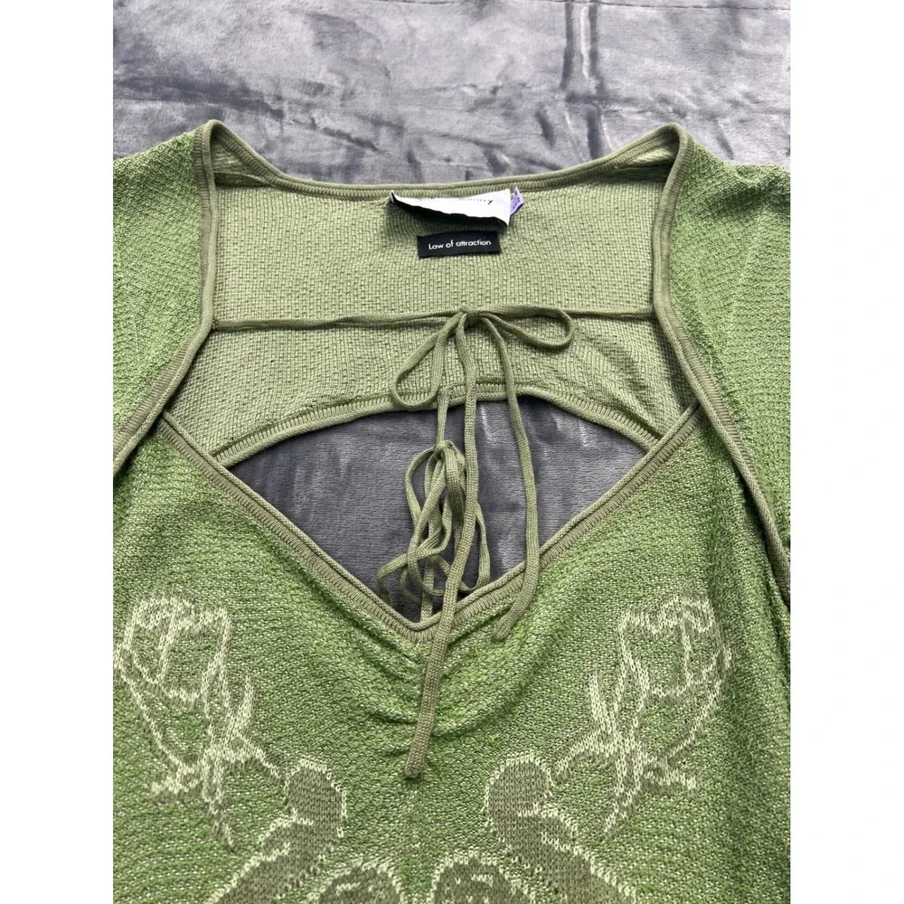 House of Sunny Law of Attraction Green Floral Jacquard Knit Midi Dress US 8 - Picture 7 of 14